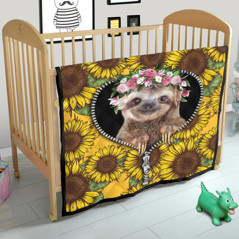 Cute Sloth Sunflower Zipper Quilt Blanket Nearkii