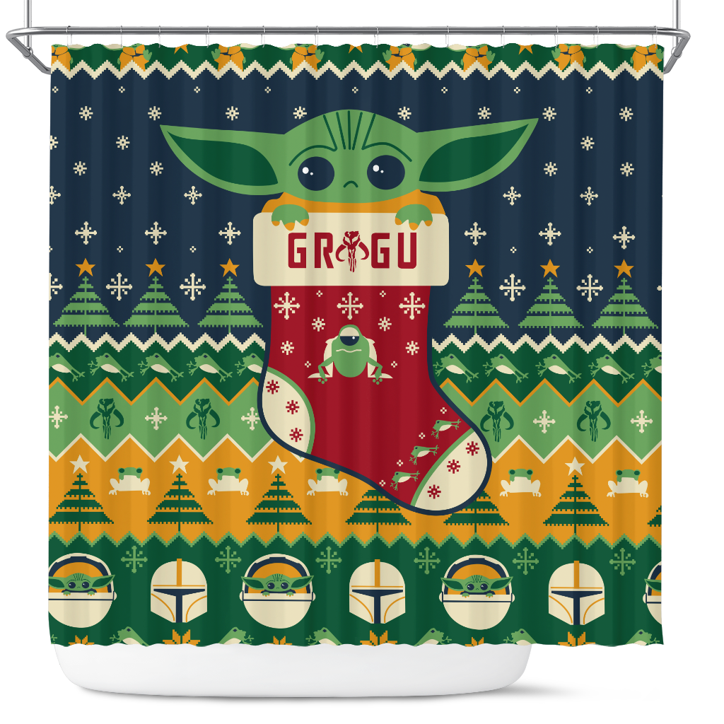 Cute Baby Yoda Christmas Shower Curtain
