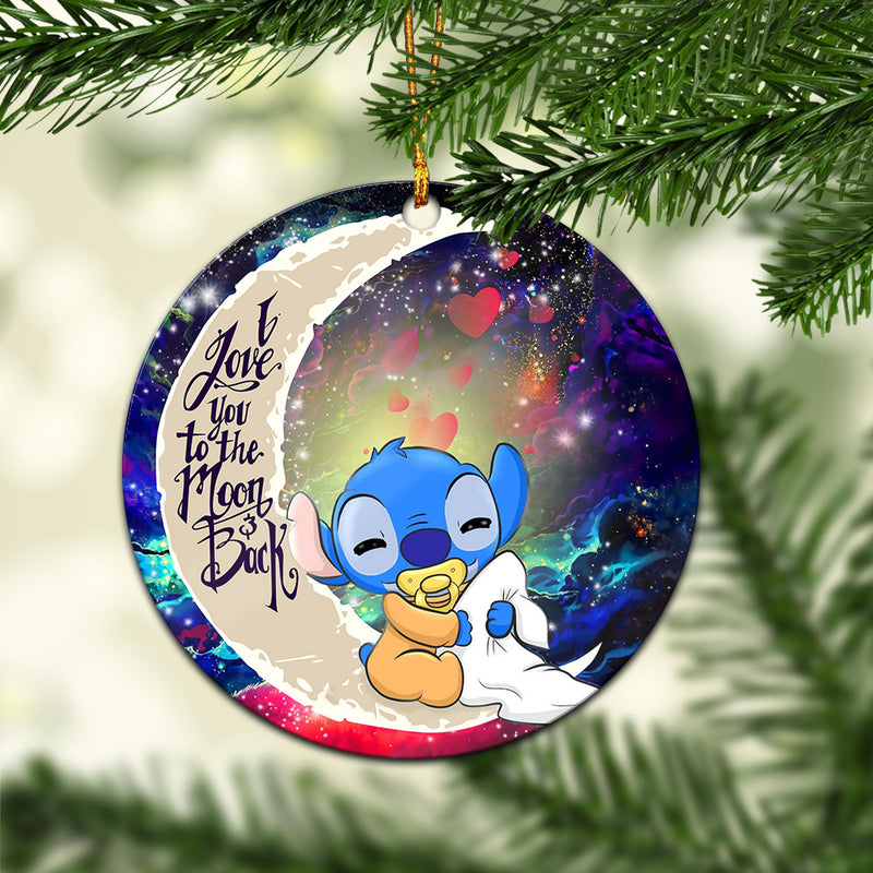Cute Baby Stitch Sleep Love You To The Moon Galaxy Mica Circle Ornament Perfect Gift For Holiday Nearkii
