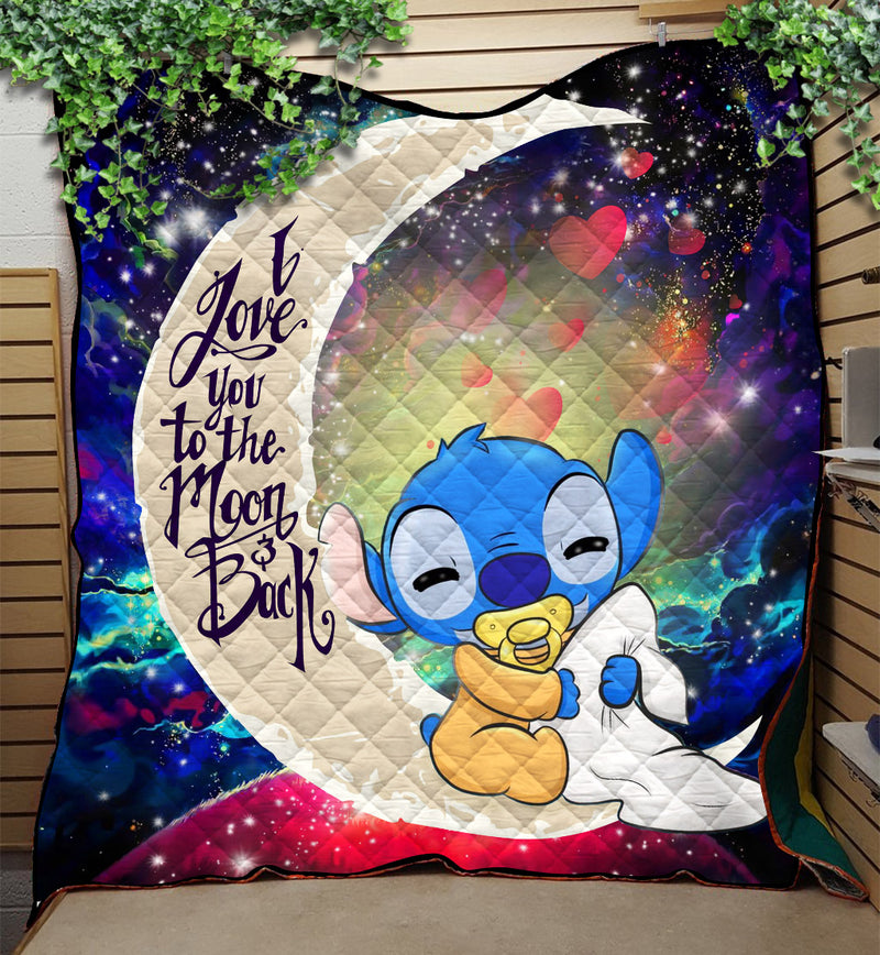 Cute Baby Stitch Sleep Love You To The Moon Galaxy Quilt Blanket Nearkii