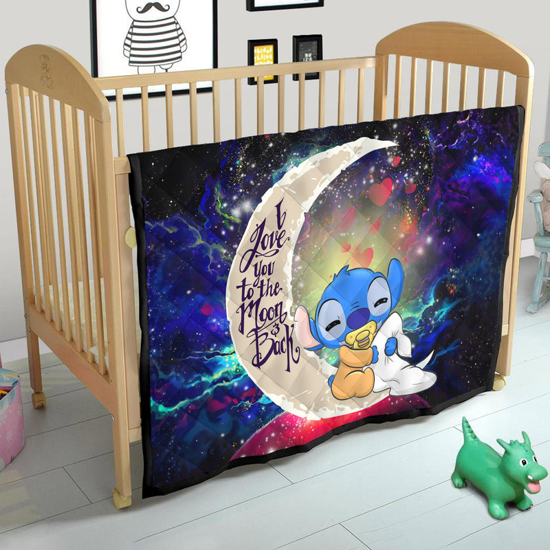 Cute Baby Stitch Sleep Love You To The Moon Galaxy Quilt Blanket Nearkii