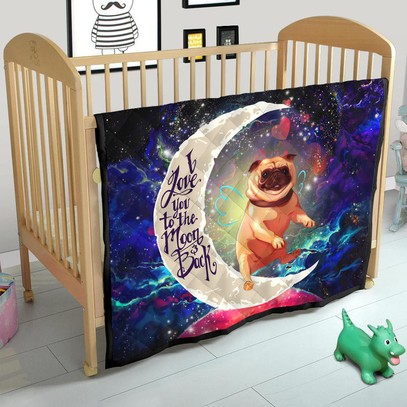 Cute Bull Dog Love You To The Moon Galaxy Quilt Blanket Nearkii