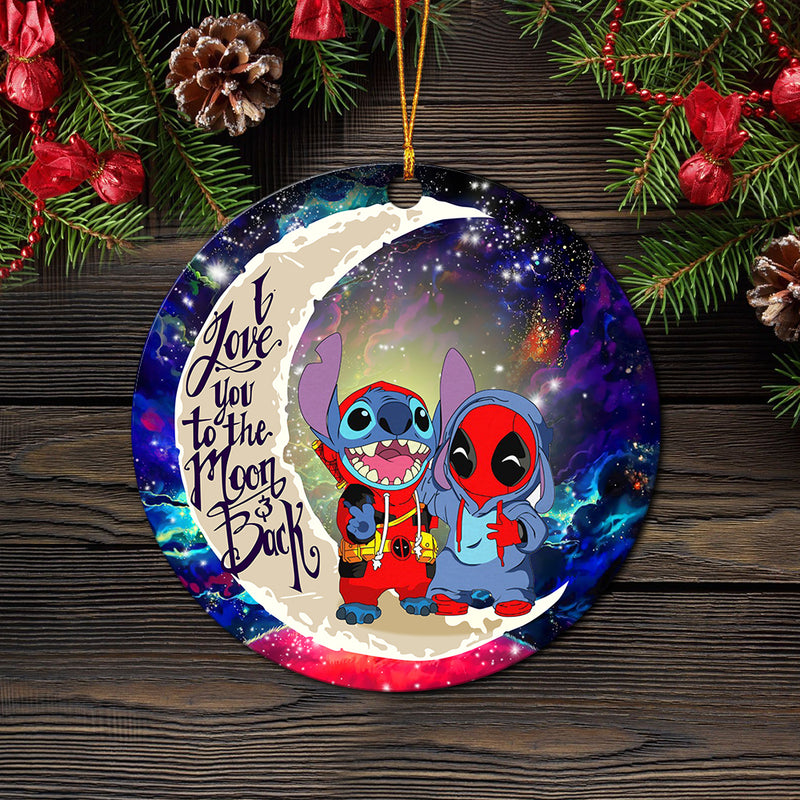Cute Deadpool And Stitch Love You To The Moon Galaxy Mica Circle Ornament Perfect Gift For Holiday Nearkii