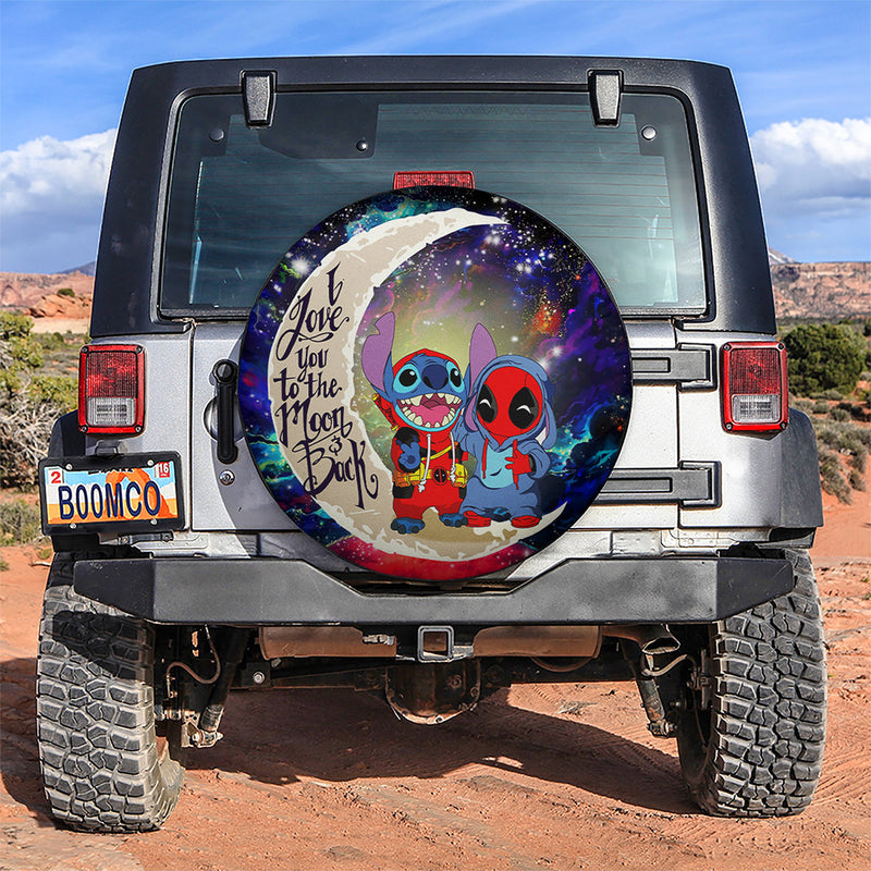 Cute Deadpool And Stitch Love You To The Moon Galaxy Car Spare Tire Covers Gift For Campers Nearkii