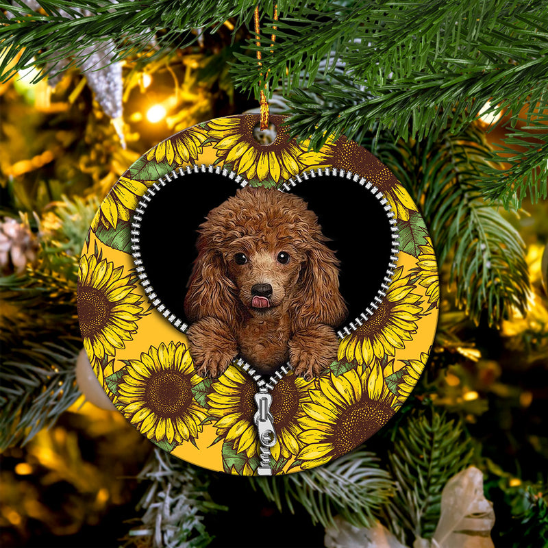 Cute Dog Poodle Sunflower Zipper Mica Circle Ornament Perfect Gift For Holiday Nearkii