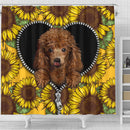 Cute Dog Poodle Sunflower Zipper Shower Curtain