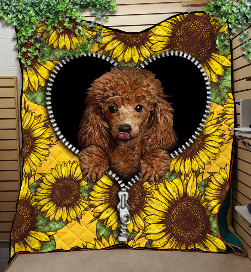 Cute Dog Poodle Sunflower Zipper Quilt Blanket Nearkii