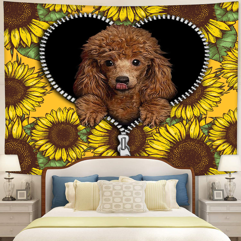 Cute Dog Poodle Sunflower Zipper Tapestry Room Decor Nearkii