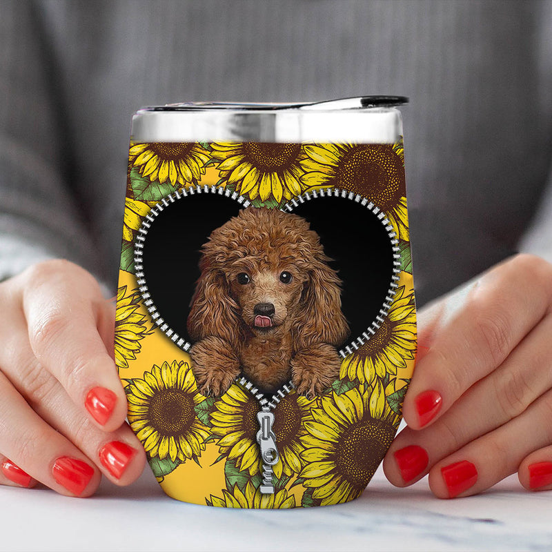Cute Dog Poodle Sunflower Zipper Wine Tumbler Nearkii