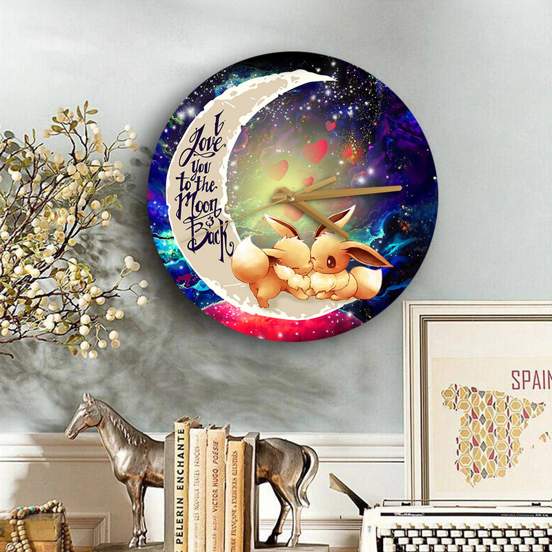 Cute Eevee Pokemon Couple Love You To The Moon Galaxy Wood Wall Clock Nearkii