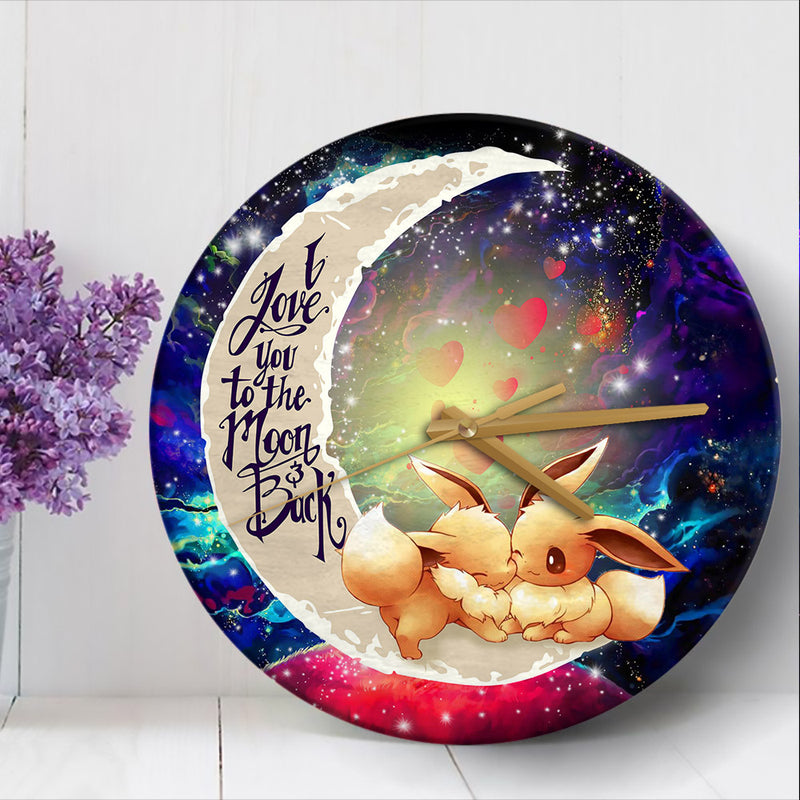 Cute Eevee Pokemon Couple Love You To The Moon Galaxy Wood Wall Clock Nearkii