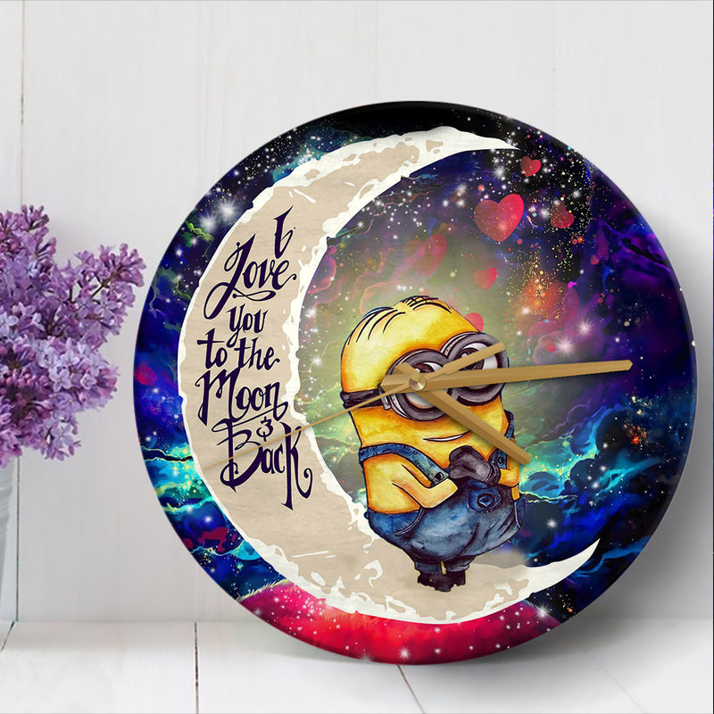 Cute Minions Despicable Me Love You To The Moon Galaxy Wood Wall Clock Nearkii