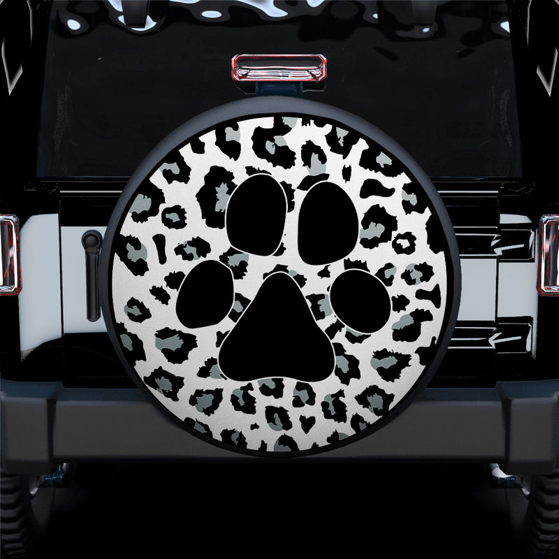 White Cute Dog Paw Cheetah Leopard Jaguar Pattern Jeep Car Spare Tire Covers Gift For Campers Nearkii