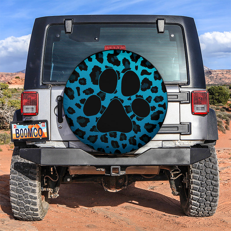 Blue Cute Dog Paw Cheetah Leopard Jaguar Pattern Jeep Car Spare Tire Covers Gift For Campers Nearkii