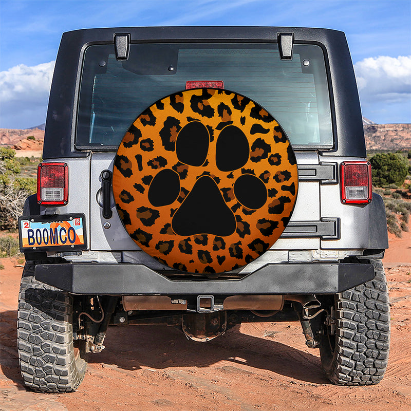 Orange Cute Dog Paw Cheetah Leopard Jaguar Pattern Jeep Car Spare Tire Covers Gift For Campers Nearkii