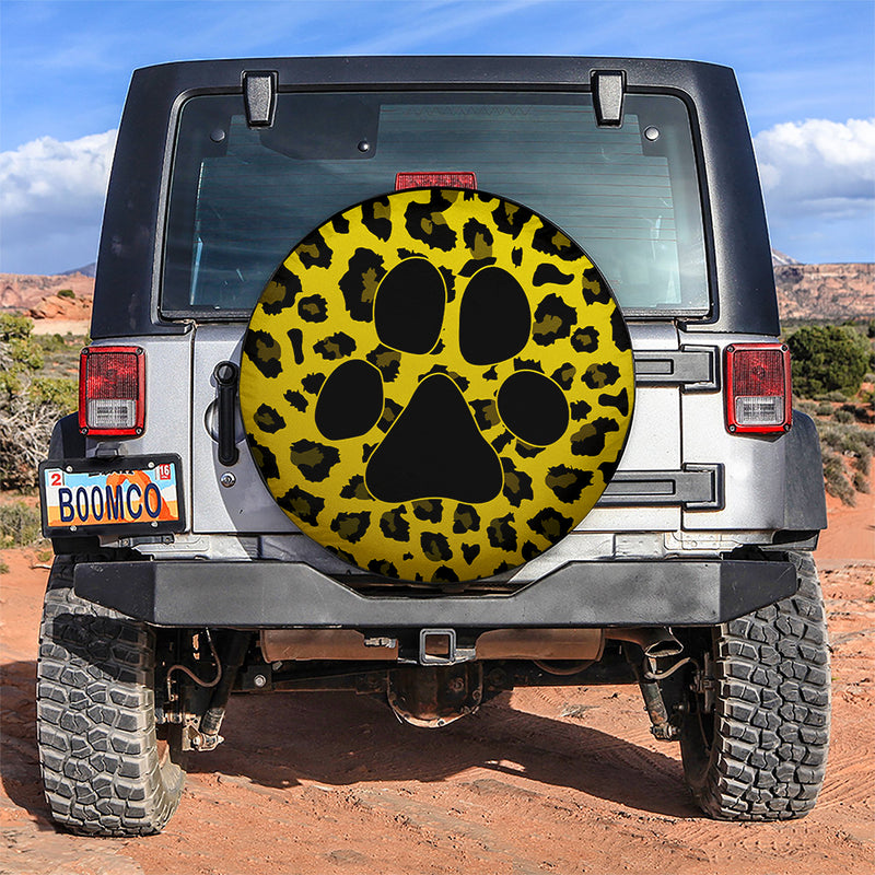 Yellow Cute Dog Paw Cheetah Leopard Jaguar Pattern Jeep Car Spare Tire Covers Gift For Campers Nearkii