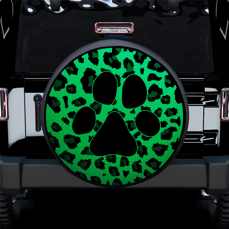 Green Cute Dog Paw Cheetah Leopard Jaguar Pattern Jeep Car Spare Tire Covers Gift For Campers Nearkii