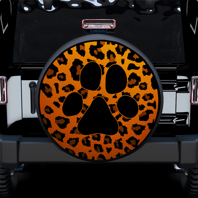 Orange Cute Dog Paw Cheetah Leopard Jaguar Pattern Jeep Car Spare Tire Covers Gift For Campers Nearkii