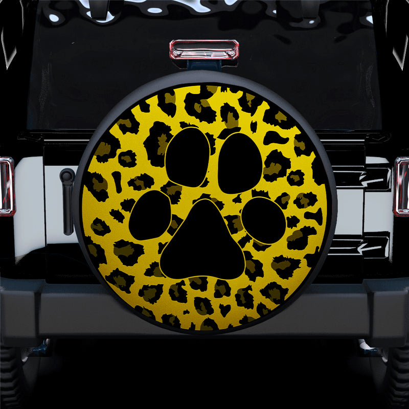 Yellow Cute Dog Paw Cheetah Leopard Jaguar Pattern Jeep Car Spare Tire Covers Gift For Campers Nearkii