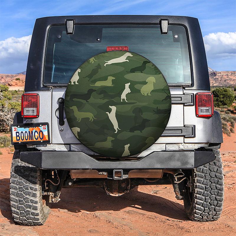 Dachshund Camouflage Army Style Car Spare Tire Cover Gift For Campers Nearkii