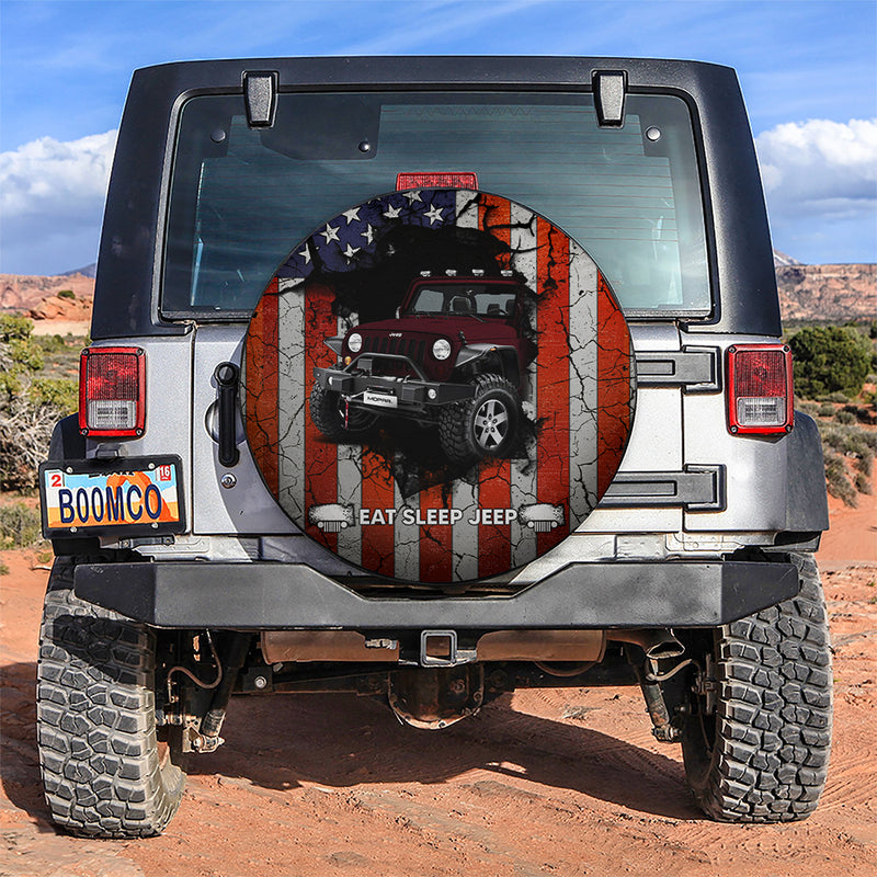Deep Red Jeep American Flag Car Spare Tire Covers Gift For Campers Nearkii