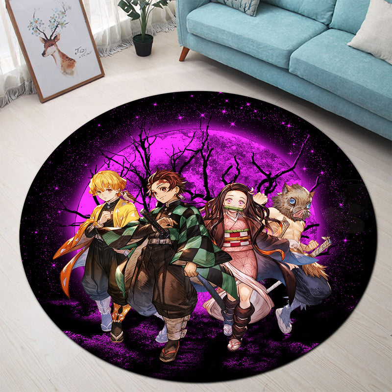 Demon Slayer Team Pink Moonlight Round Carpet Rug Bedroom Livingroom Home Decor Nearkii