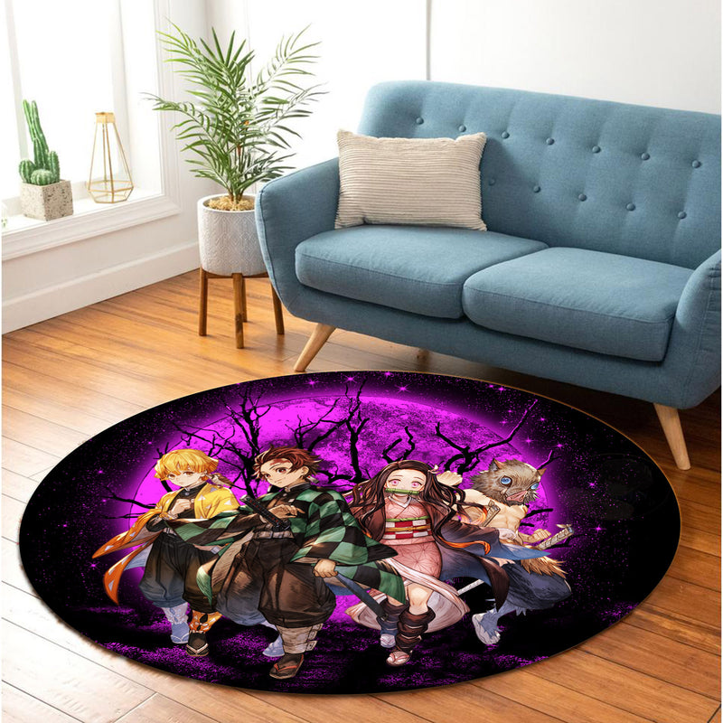 Demon Slayer Team Pink Moonlight Round Carpet Rug Bedroom Livingroom Home Decor Nearkii