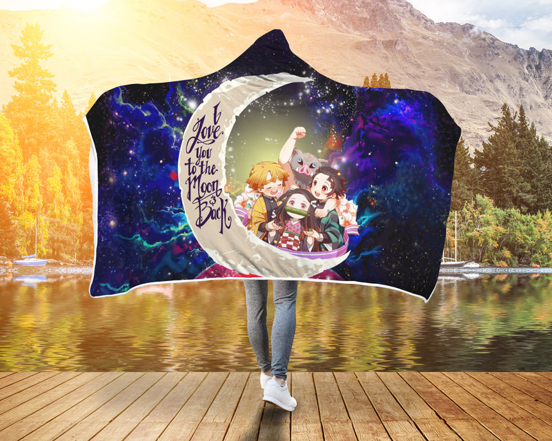 Demond Slayer Team Love You To The Moon Galaxy Economy Hooded Blanket Nearkii