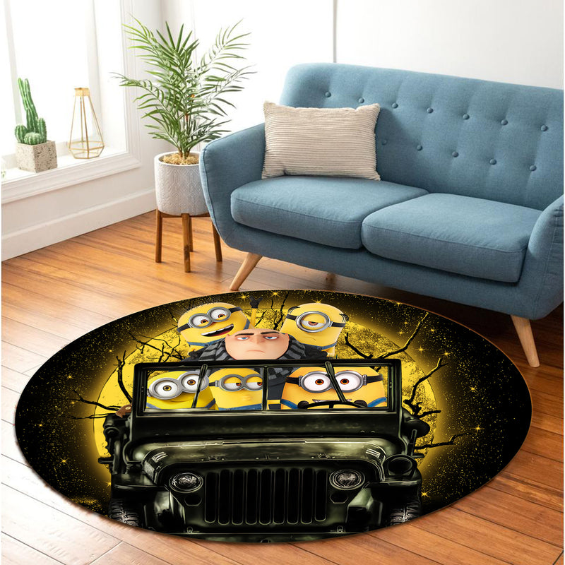 Despicable Me Gru And Minions Ride Jeep Moonlight Halloween Round Carpet Rug Bedroom Livingroom Home Decor Nearkii