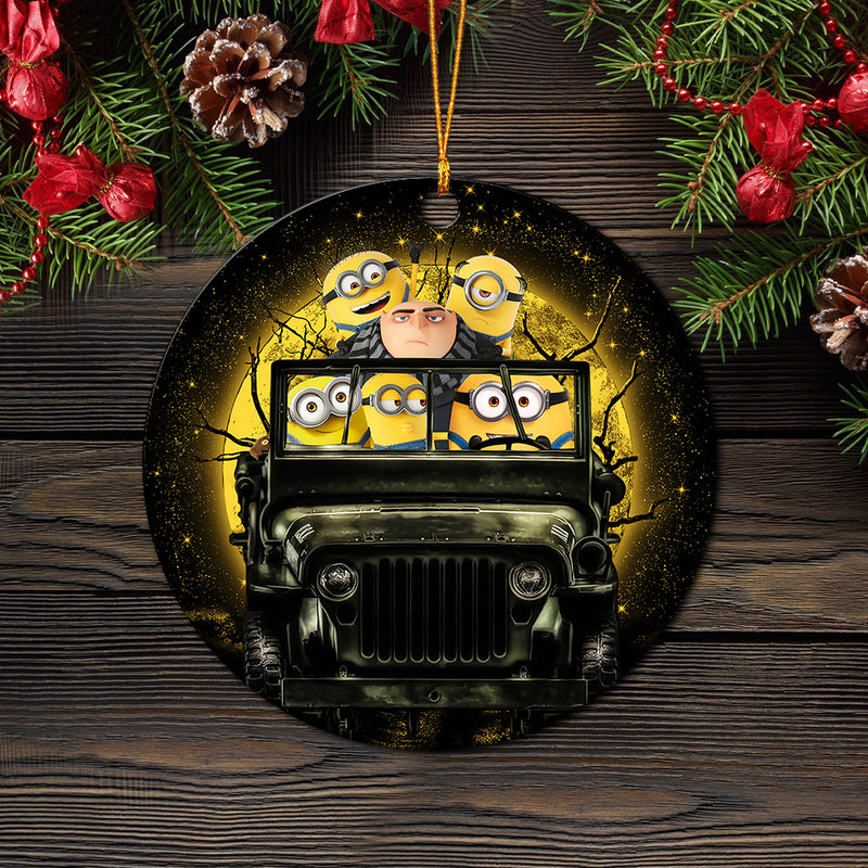 Despicable Me Gru And Minions Ride Jeep Funny Halloween Moonlight Mica Circle Ornament Perfect Gift For Holiday Nearkii