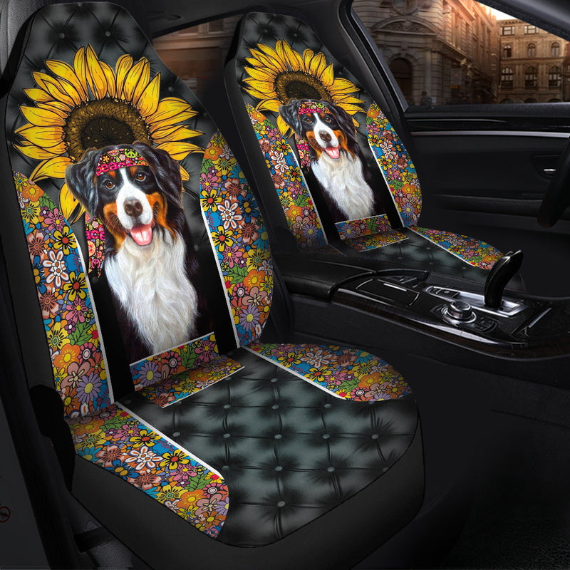 Bernese Mountain Dog Sunflower Hippie Premium Custom Car Seat Covers Decor Protector Nearkii