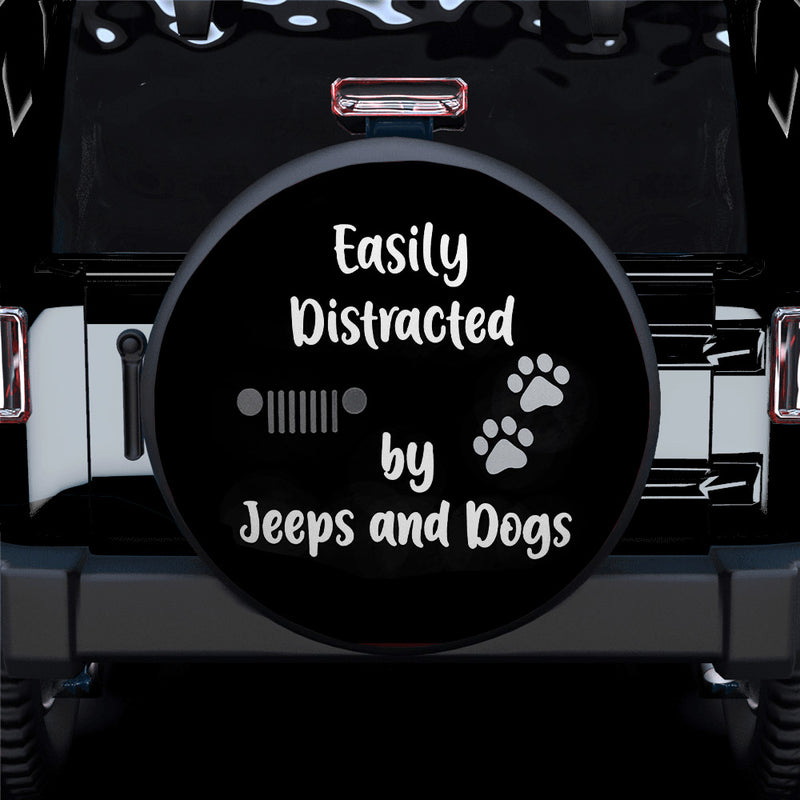 Easily Distracted By Jeeps And Dogs Car Spare Tire Covers Gift For Campers Nearkii