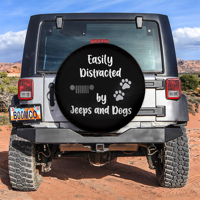 Easily Distracted By Jeeps And Dogs Car Spare Tire Covers Gift For Campers Nearkii