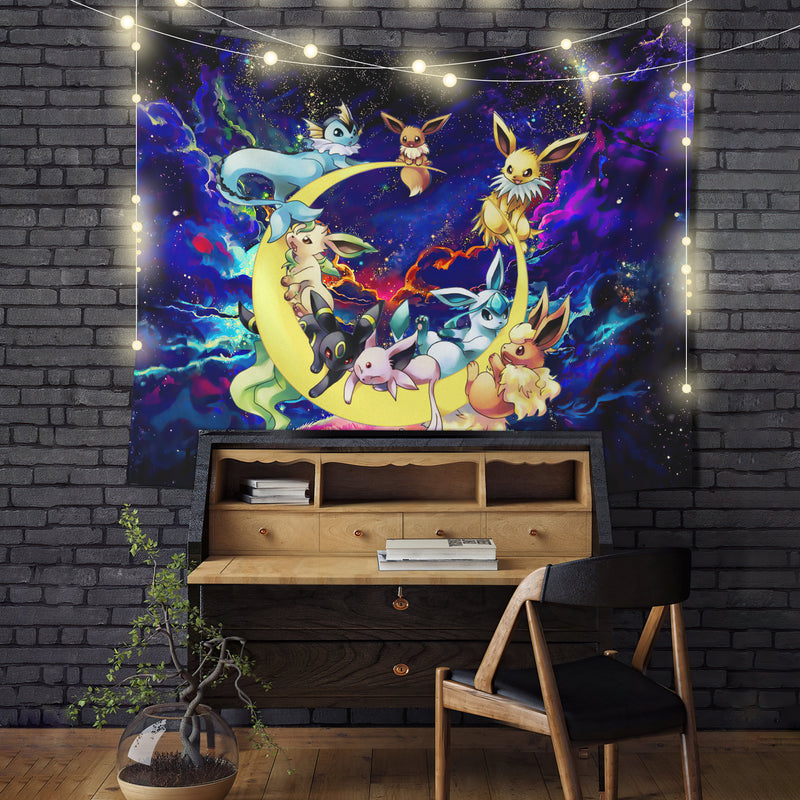 Eevee Evolution Pokemon Love You To The Moon Galaxy Tapestry Room Decor Nearkii