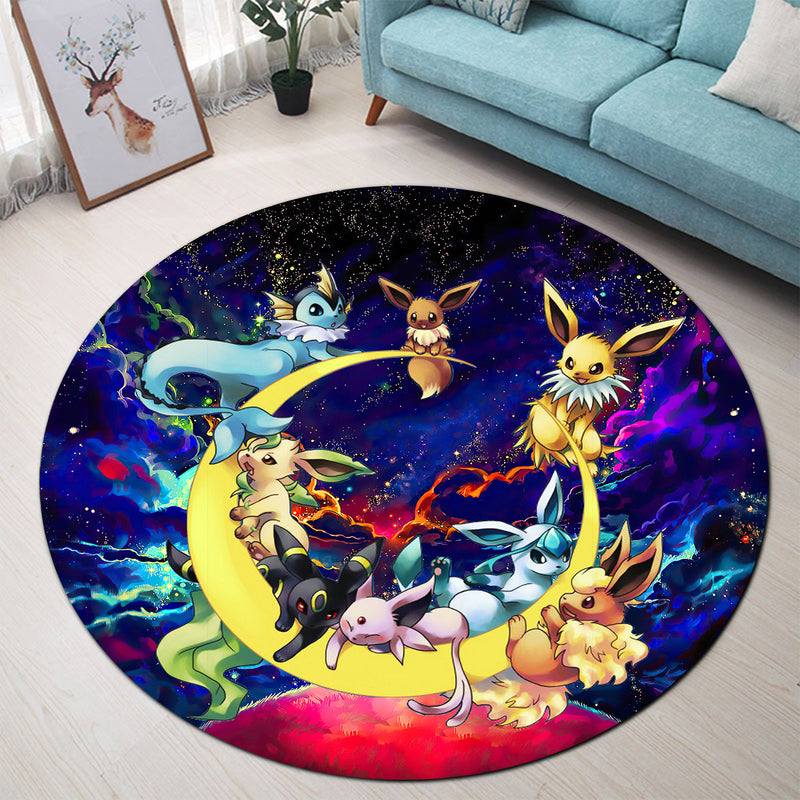 Eevee Evolution Pokemon Family Love You To The Moon Galaxy Round Carpet Rug Bedroom Livingroom Home Decor Nearkii