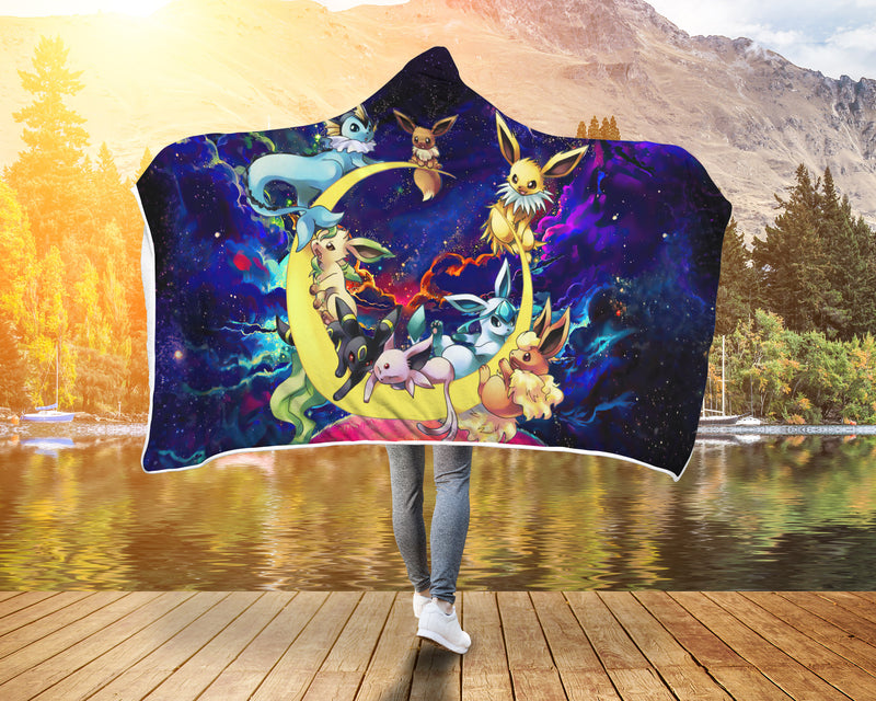 Eevee Evolution Pokemon Family Love You To The Moon Galaxy Economy Hooded Blanket Nearkii