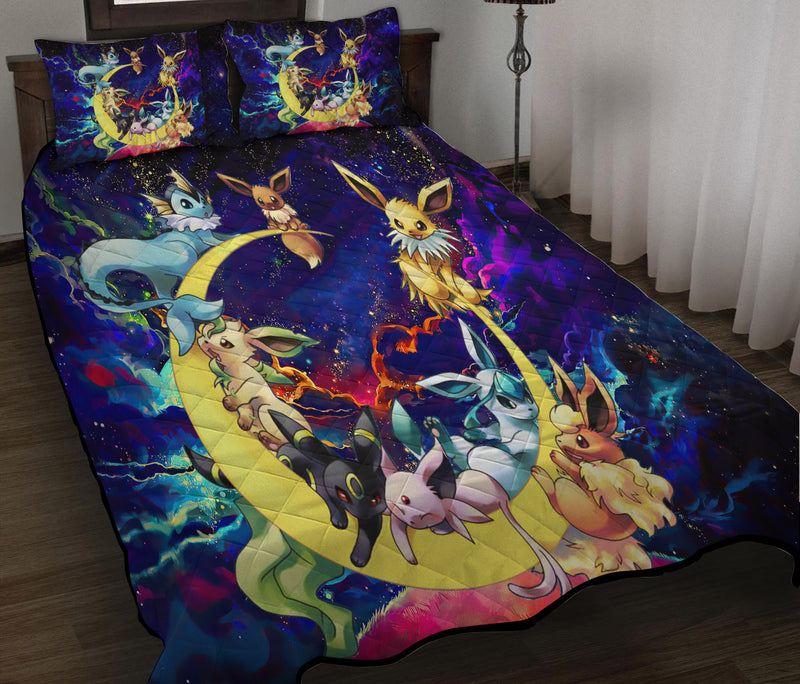 Eevee Evolution Pokemon Family Love You To The Moon Galaxy Quilt Bed Sets Nearkii