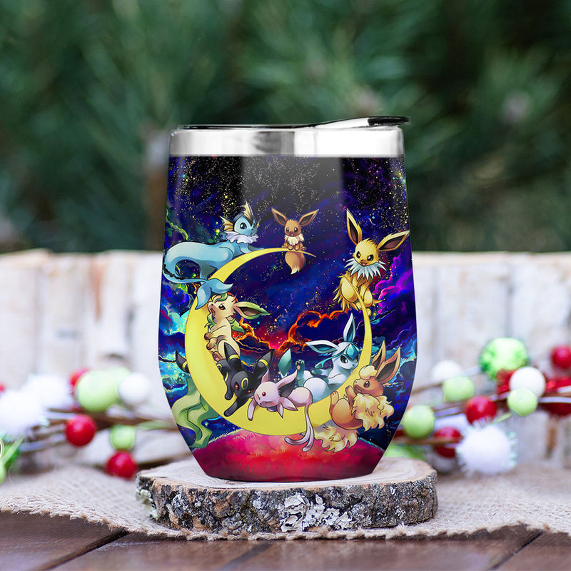 Eevee Evolution Pokemon Family Love You To Moon And Back Premium Wine Tumbler Nearkii