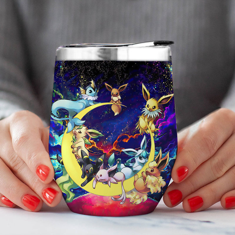 Eevee Evolution Pokemon Family Love You To Moon And Back Premium Wine Tumbler Nearkii