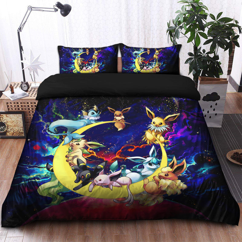 Eevee Evolution Pokemon Family Moon Galaxy Bedding Set Duvet Cover And 2 Pillowcases Nearkii