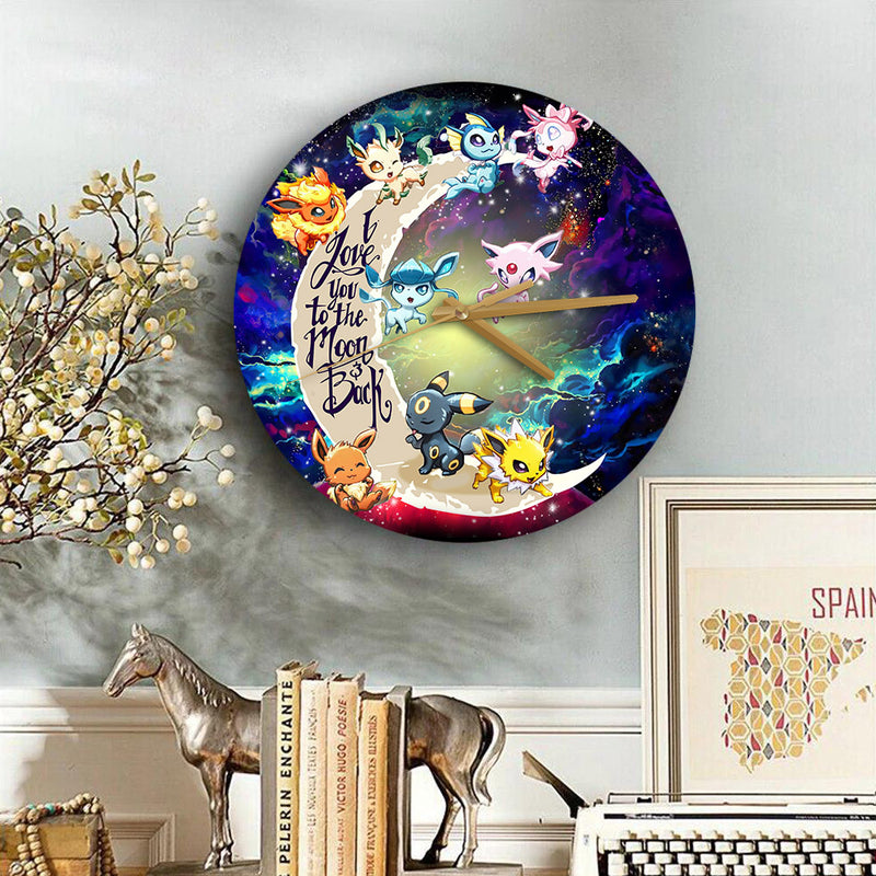 Eevee Evolution Pokemon Love You To The Moon Galaxy Wood Wall Clock Nearkii