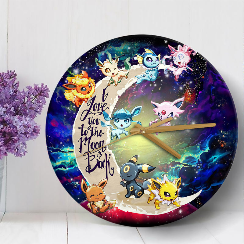 Eevee Evolution Pokemon Love You To The Moon Galaxy Wood Wall Clock Nearkii