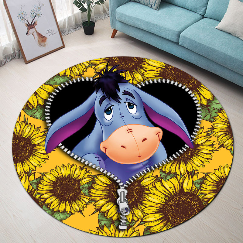 Eeyore Sunflower Zipper Round Carpet Rug Bedroom Livingroom Home Decor Nearkii