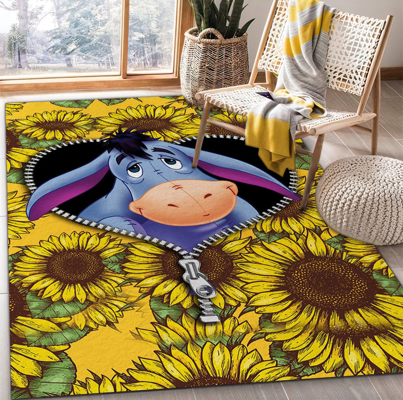 Eeyore Winnie The Pooh Sunflower Zipper Rug Carpet Rug Home Room Decor Nearkii