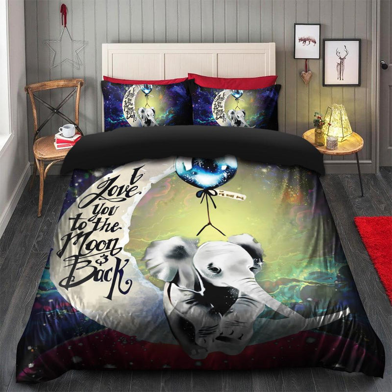 Elephant Love You To The Moon Galaxy Bedding Set Duvet Cover And 2 Pillowcases Nearkii