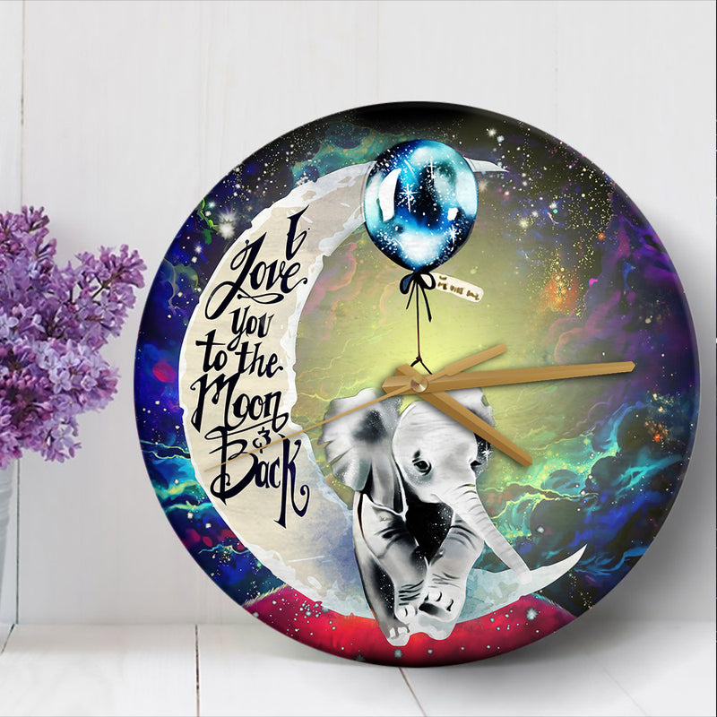 Elephant Love You To The Moon Galaxy Wood Wall Clock Nearkii