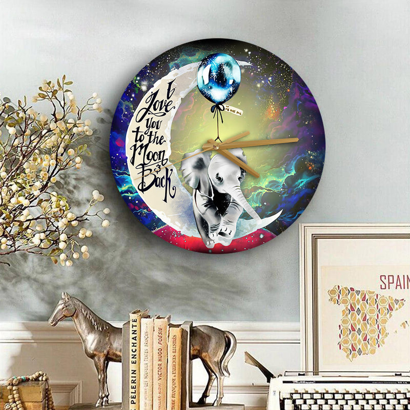 Elephant Love You To The Moon Galaxy Wood Wall Clock Nearkii