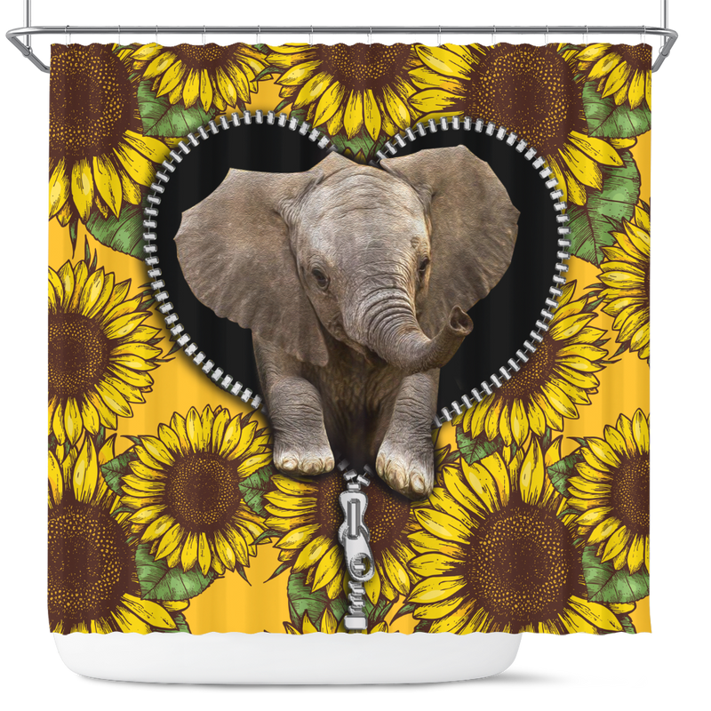 Cute Baby Elephant Sunflower Zipper Shower Curtain Nearkii