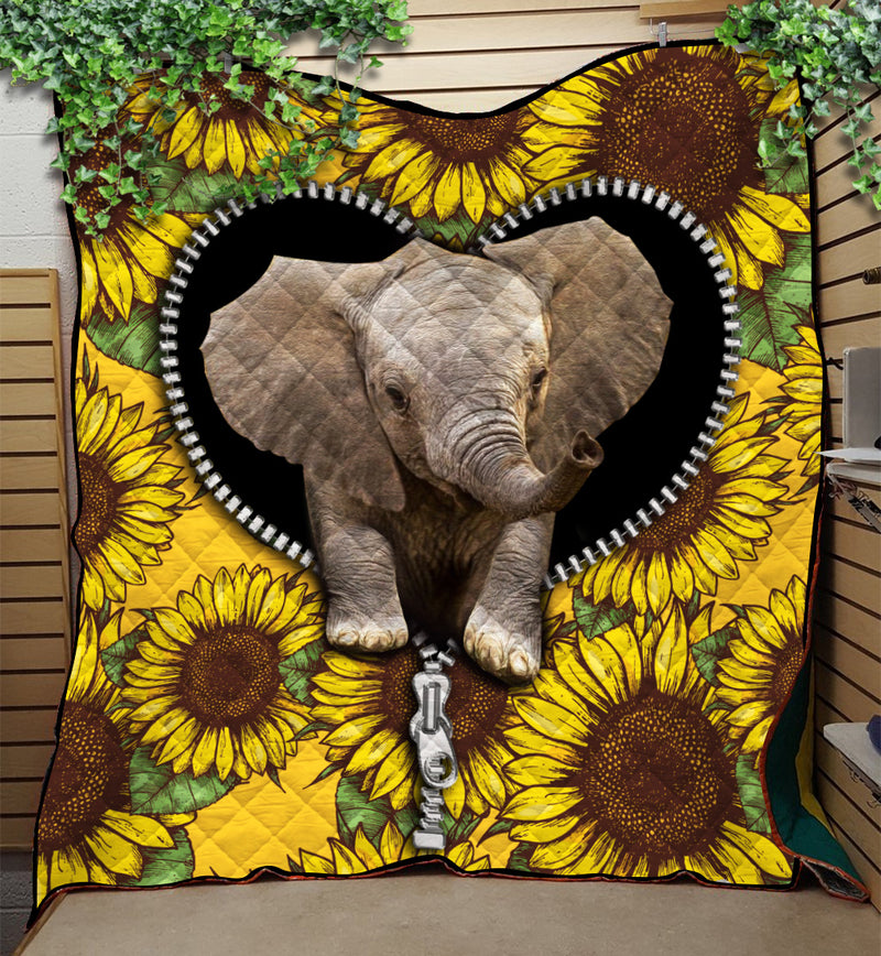 Elephant Sunflower Zipper Quilt Blanket Nearkii