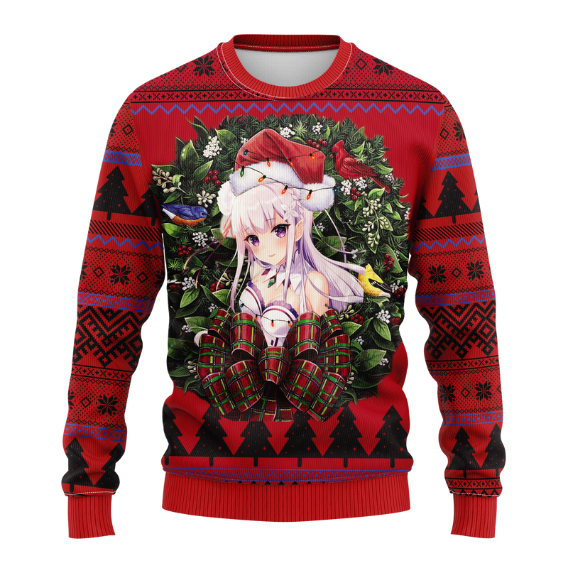 Emilia Purple Haired Re Zero Noel Mc Ugly Christmas Sweater Thanksgiving Gift Nearkii